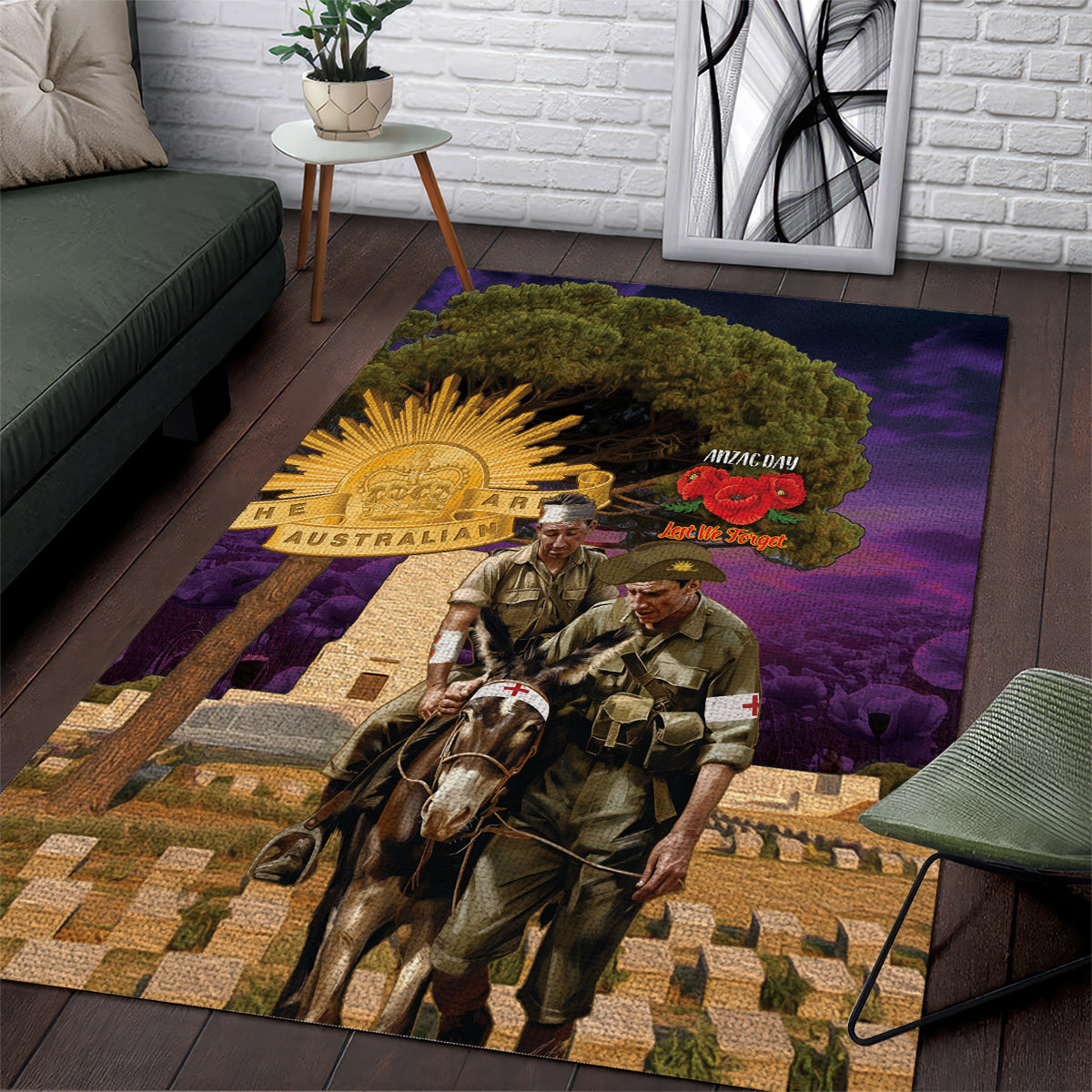 Australia ANZAC Day Area Rug Lonesome Pine Australian Army With Donkey