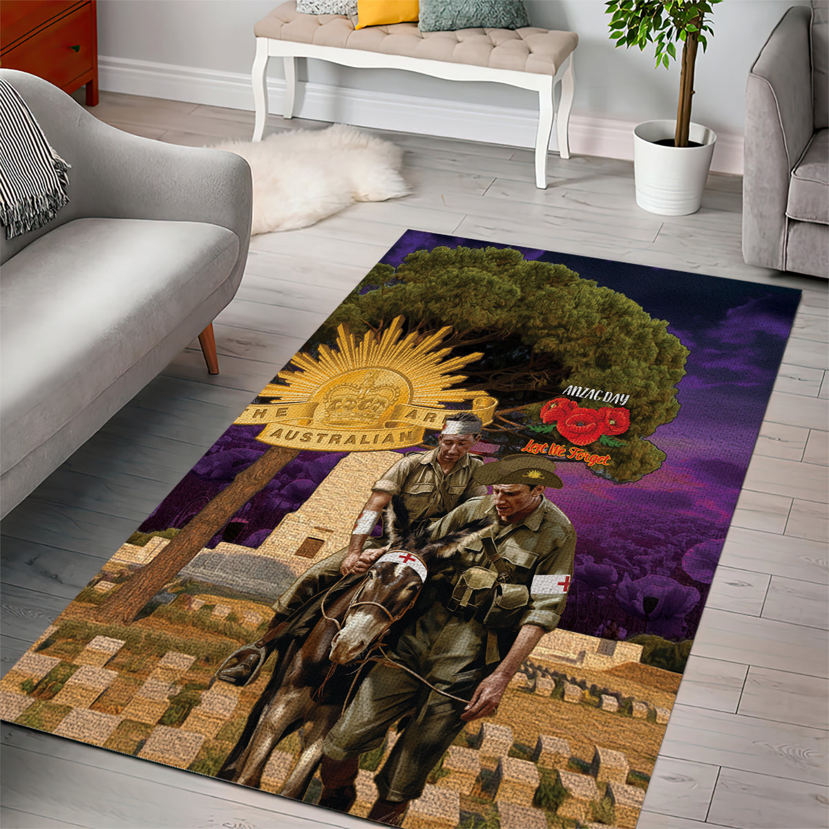 Australia ANZAC Day Area Rug Lonesome Pine Australian Army With Donkey