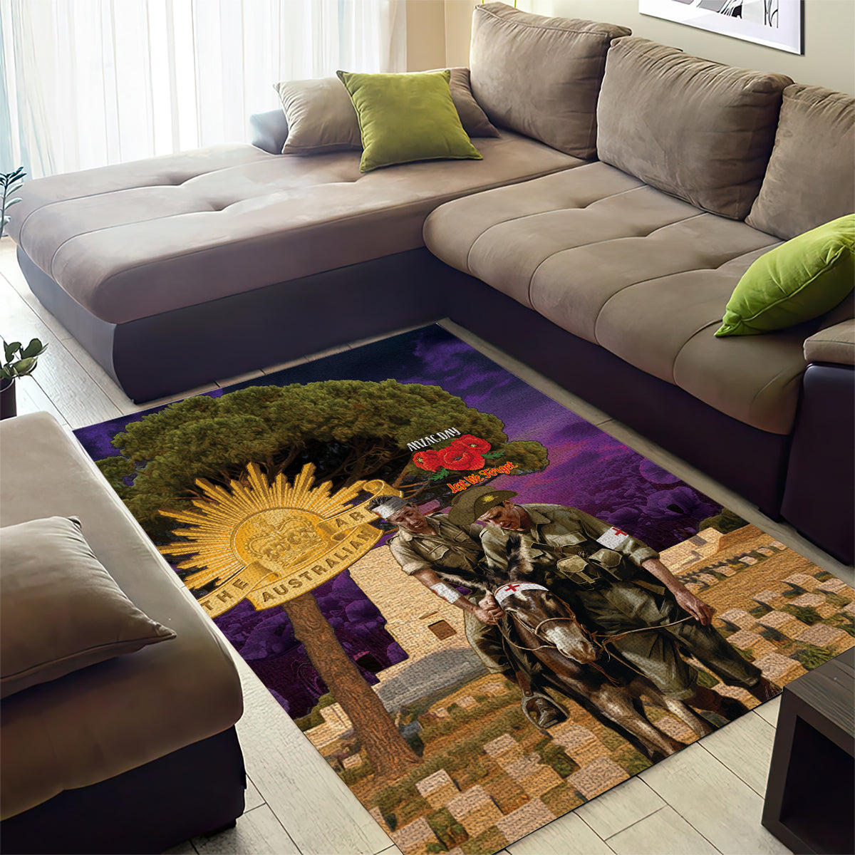 Australia ANZAC Day Area Rug Lonesome Pine Australian Army With Donkey