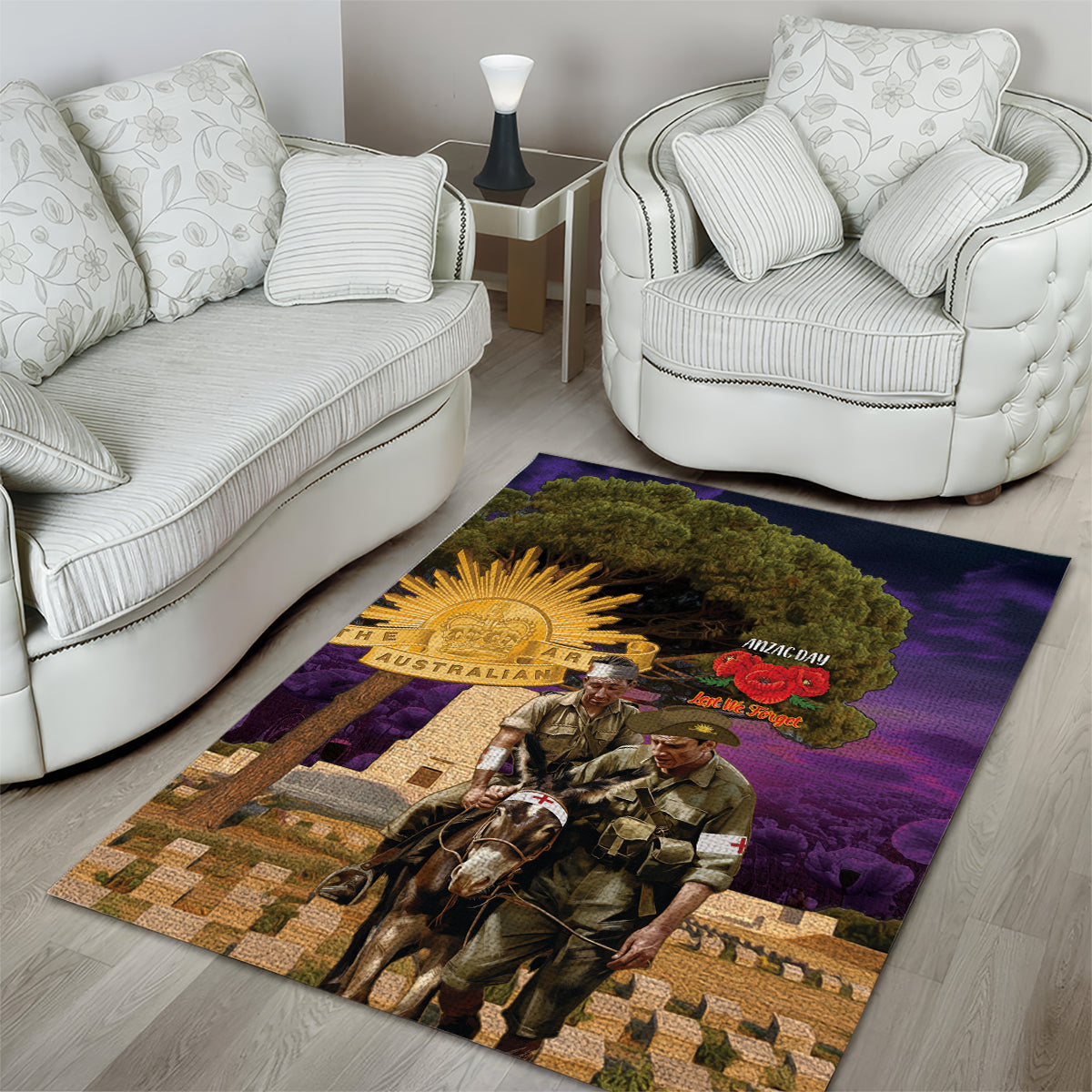 Australia ANZAC Day Area Rug Lonesome Pine Australian Army With Donkey