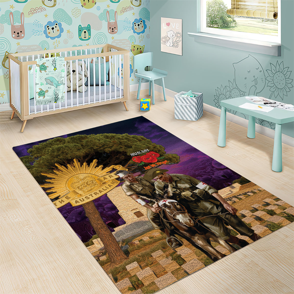 Australia ANZAC Day Area Rug Lonesome Pine Australian Army With Donkey