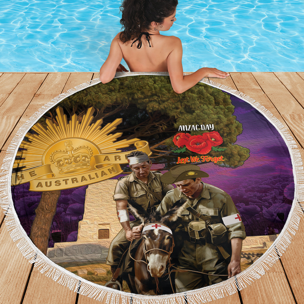 Australia ANZAC Day Beach Blanket Lonesome Pine Australian Army With Donkey