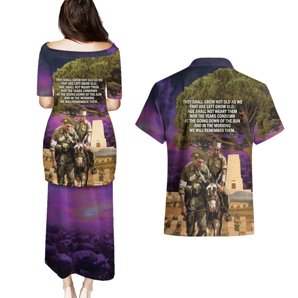 Australia ANZAC Day Couples Matching Puletasi and Hawaiian Shirt Lonesome Pine Australian Army With Donkey