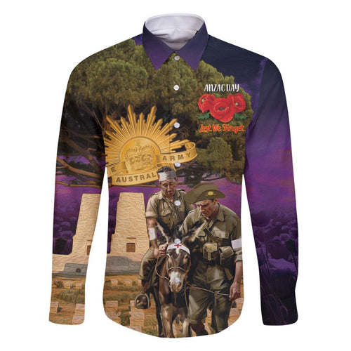 Australia ANZAC Day Family Matching Off Shoulder Short Dress and Hawaiian Shirt Lonesome Pine Australian Army With Donkey
