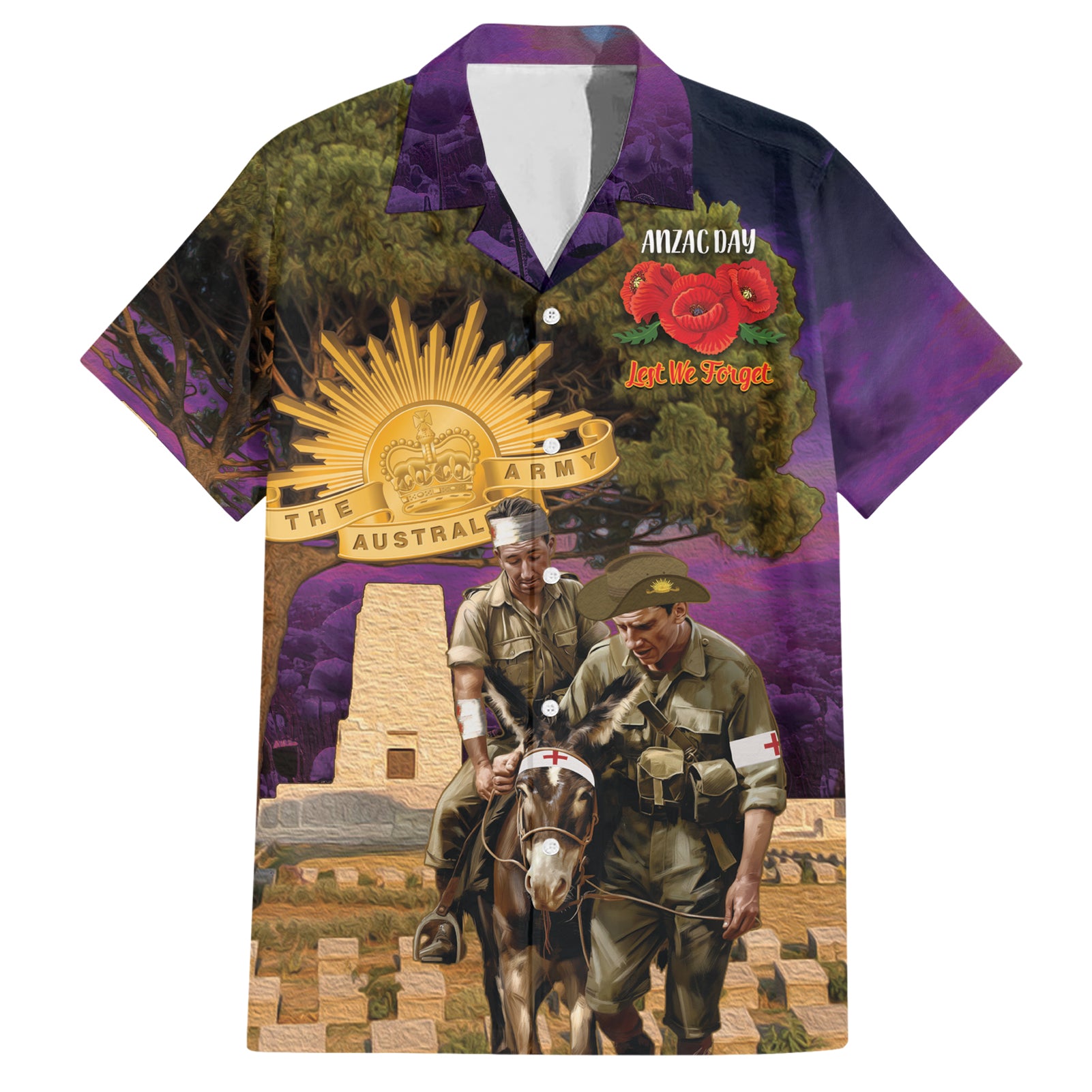 Australia ANZAC Day Hawaiian Shirt Lonesome Pine Australian Army With Donkey