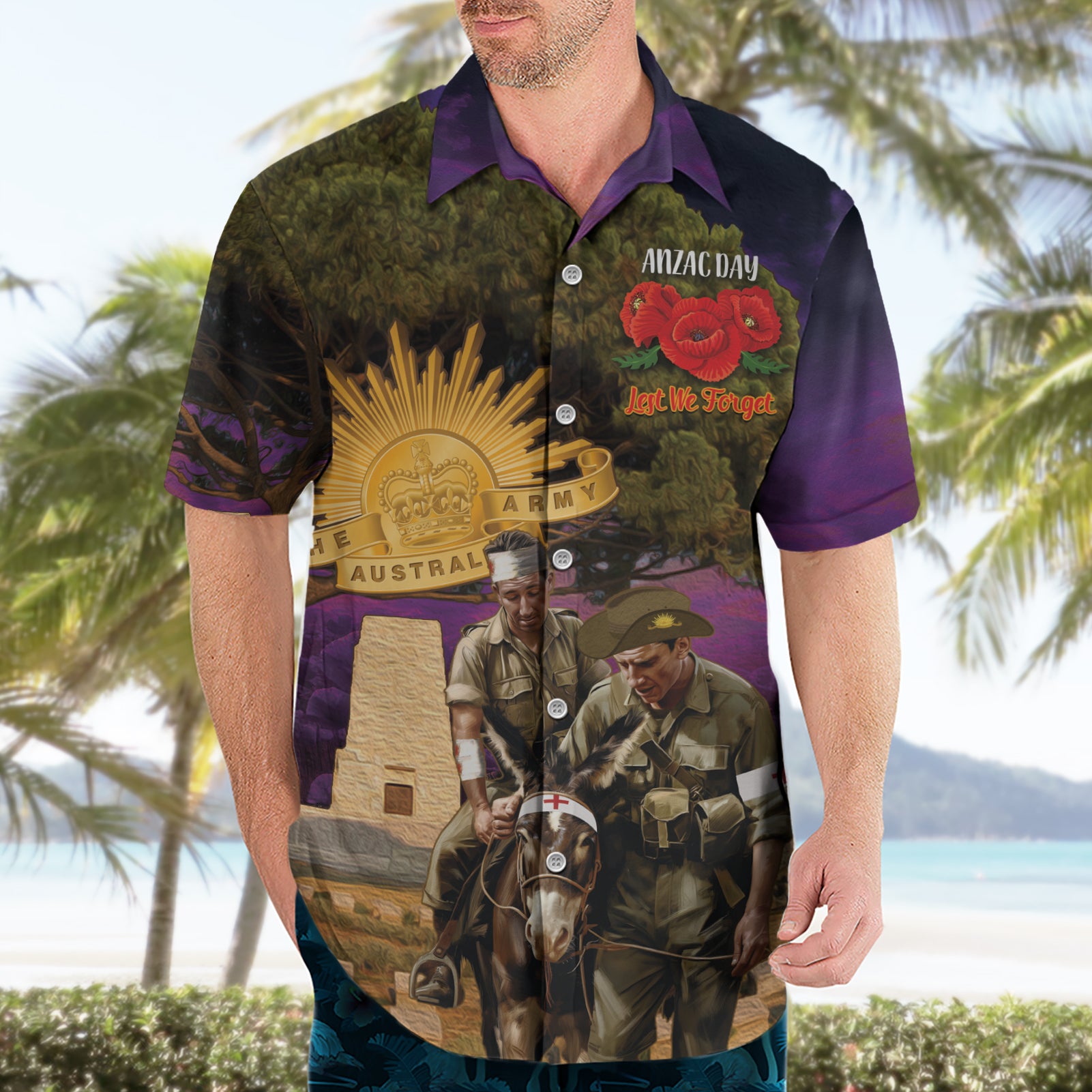 Australia ANZAC Day Hawaiian Shirt Lonesome Pine Australian Army With Donkey