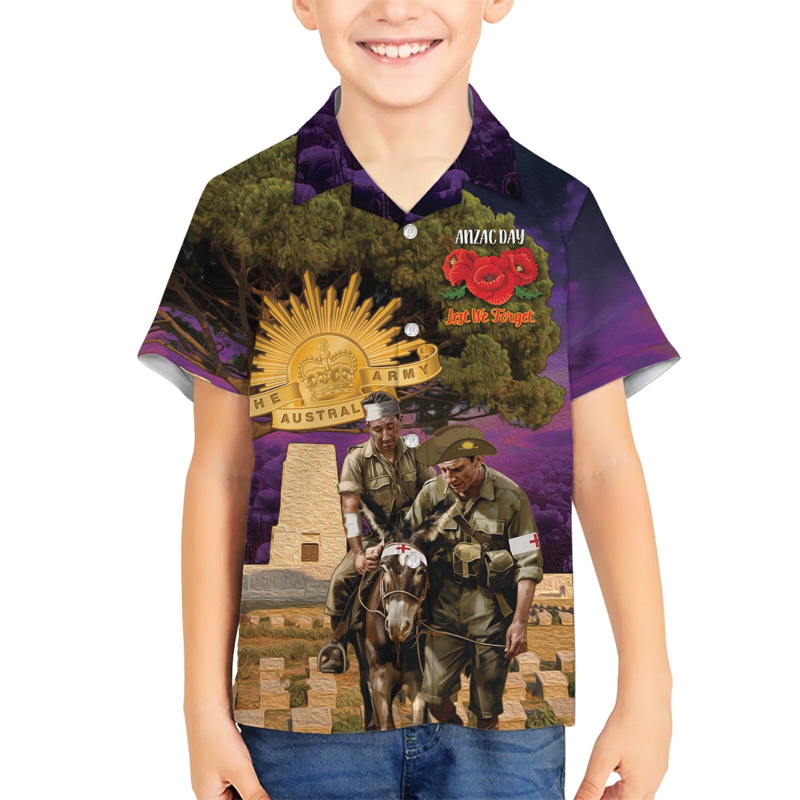 Australia ANZAC Day Hawaiian Shirt Lonesome Pine Australian Army With Donkey
