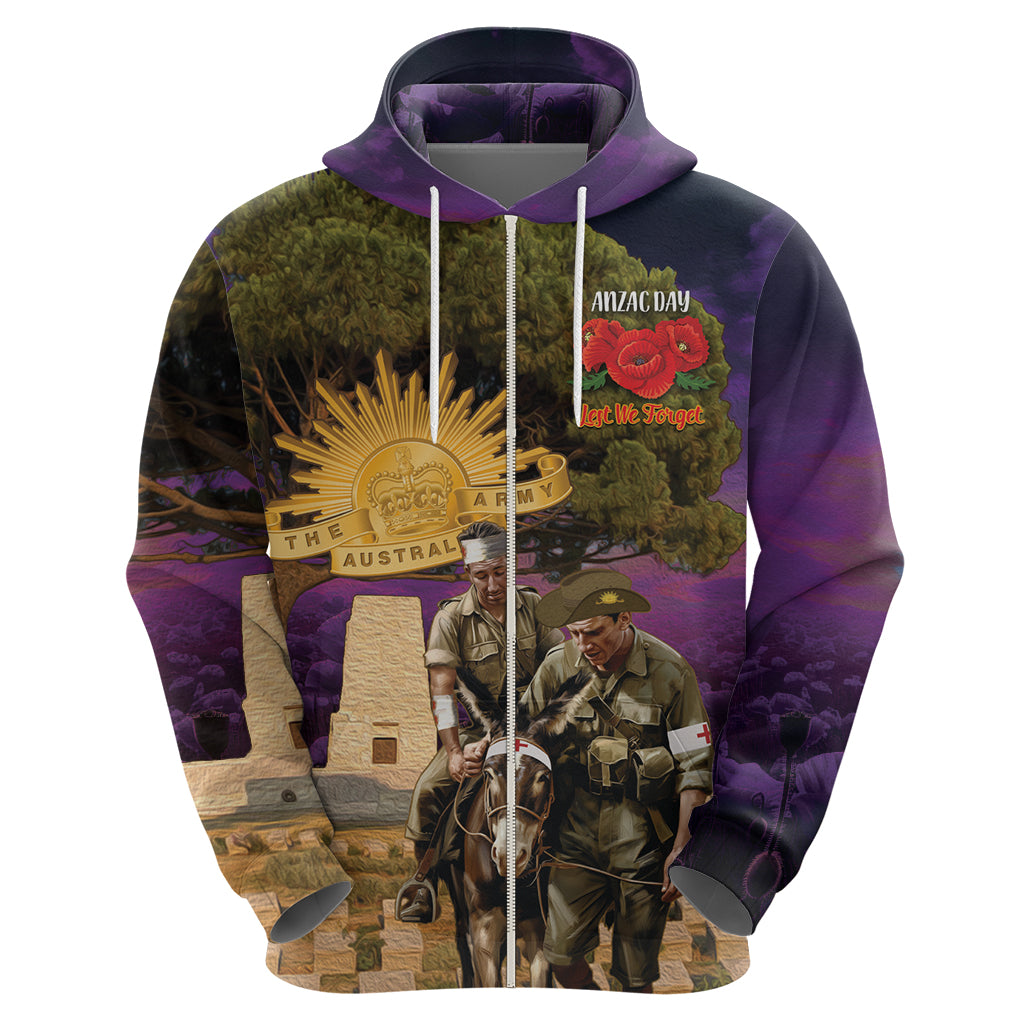 Australia ANZAC Day Hoodie Lonesome Pine Australian Army With Donkey