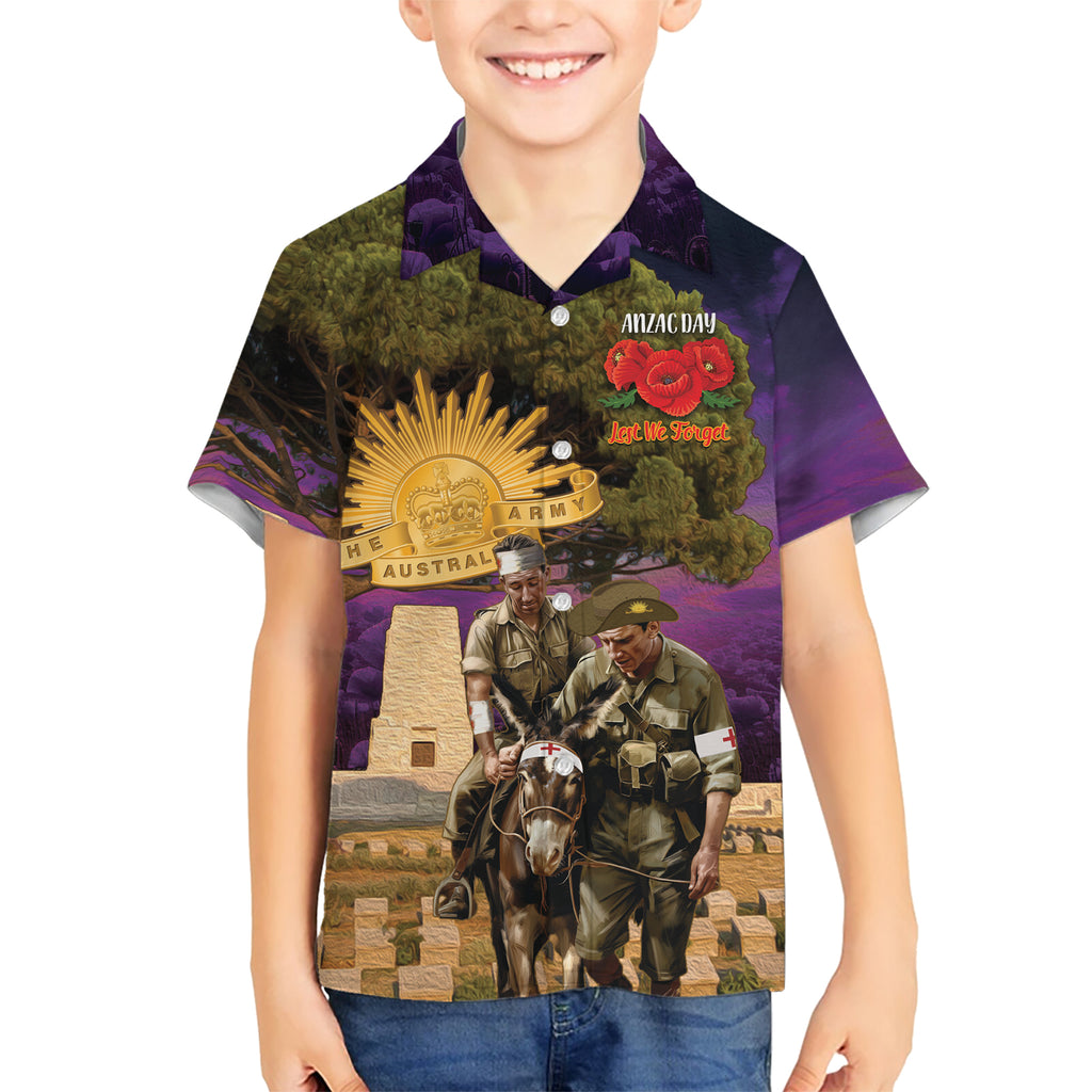 Australia ANZAC Day Kid Hawaiian Shirt Lonesome Pine Australian Army With Donkey