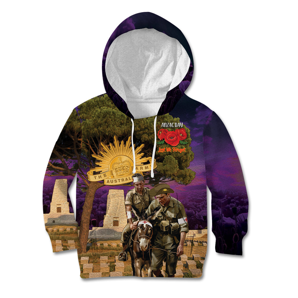 Australia ANZAC Day Kid Hoodie Lonesome Pine Australian Army With Donkey