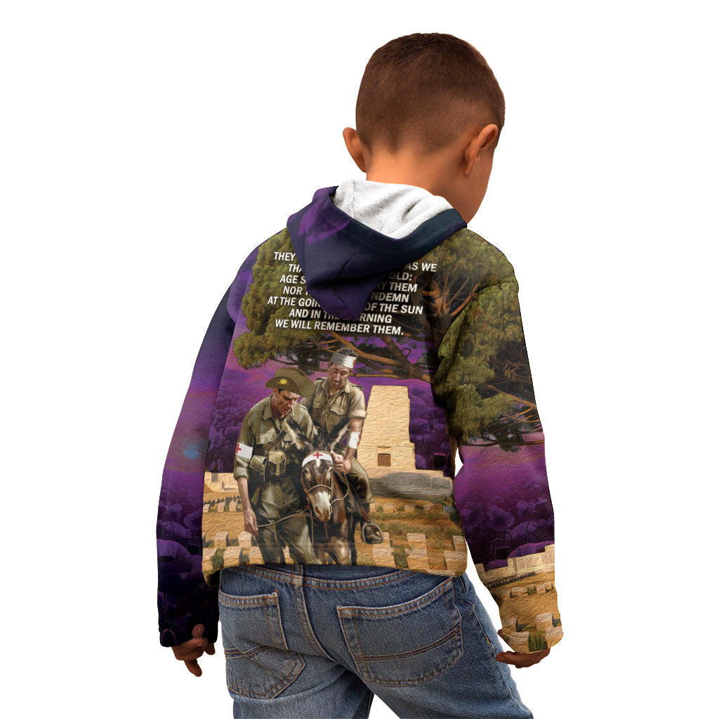 Australia ANZAC Day Kid Hoodie Lonesome Pine Australian Army With Donkey