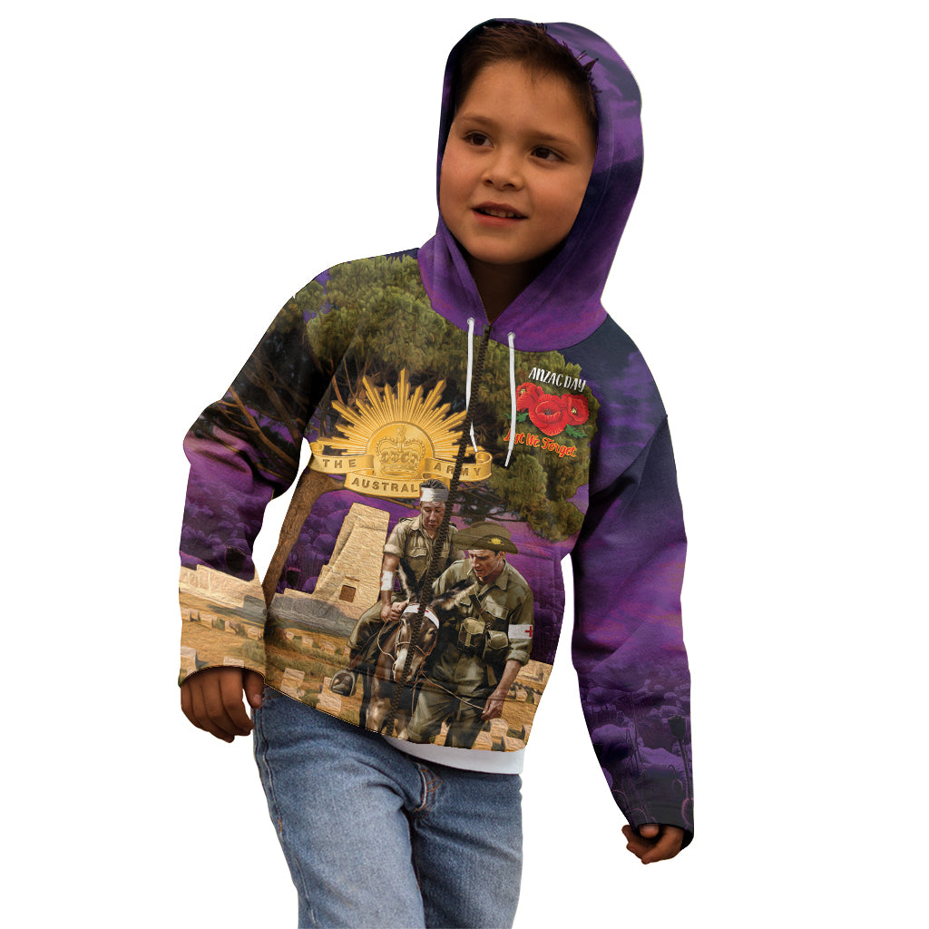 Australia ANZAC Day Kid Hoodie Lonesome Pine Australian Army With Donkey