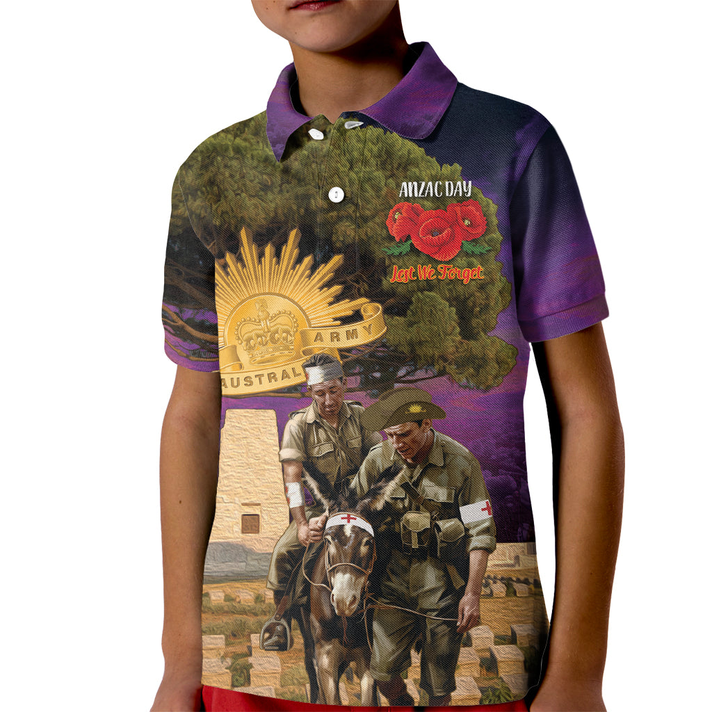 Australia ANZAC Day Kid Polo Shirt Lonesome Pine Australian Army With Donkey