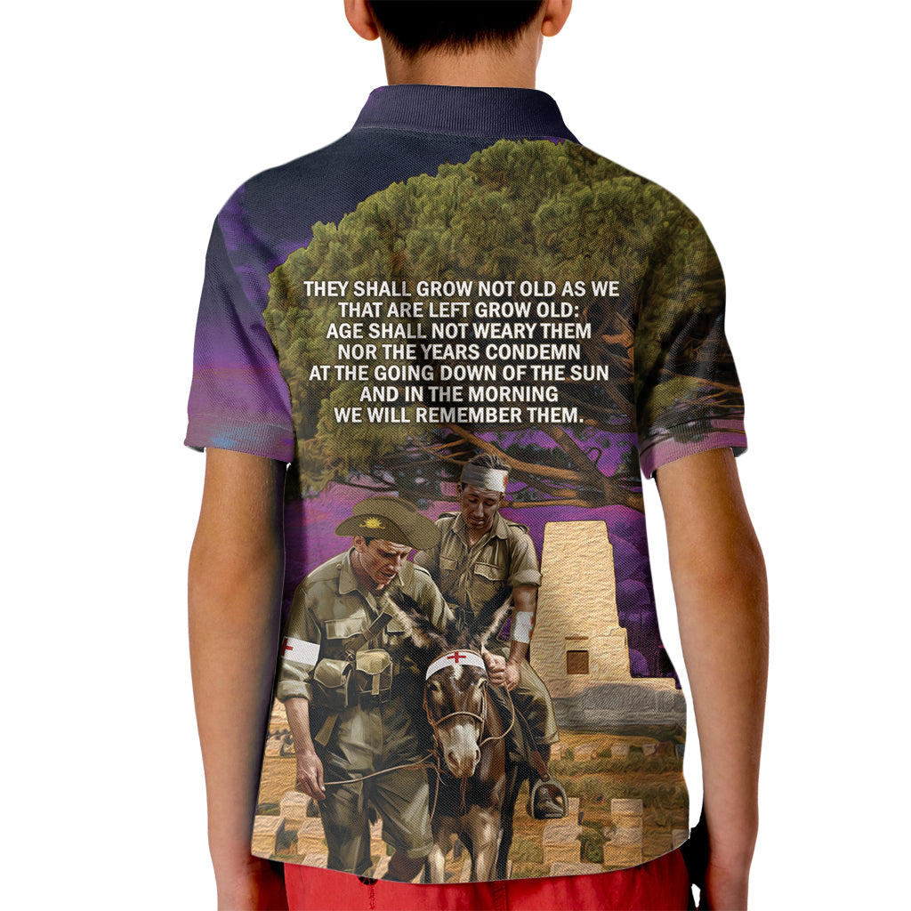 Australia ANZAC Day Kid Polo Shirt Lonesome Pine Australian Army With Donkey