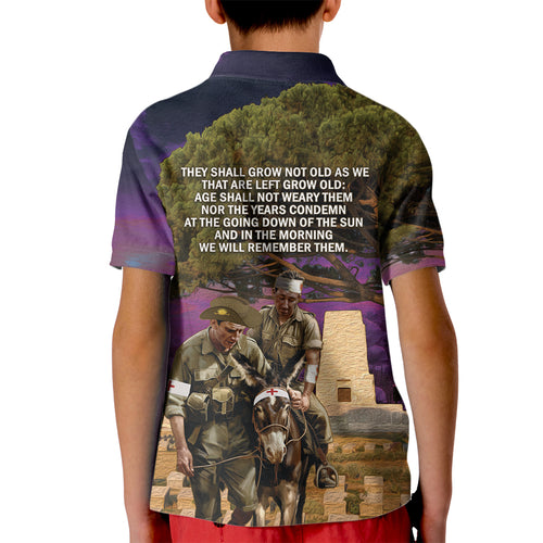 Australia ANZAC Day Kid Polo Shirt Lonesome Pine Australian Army With Donkey
