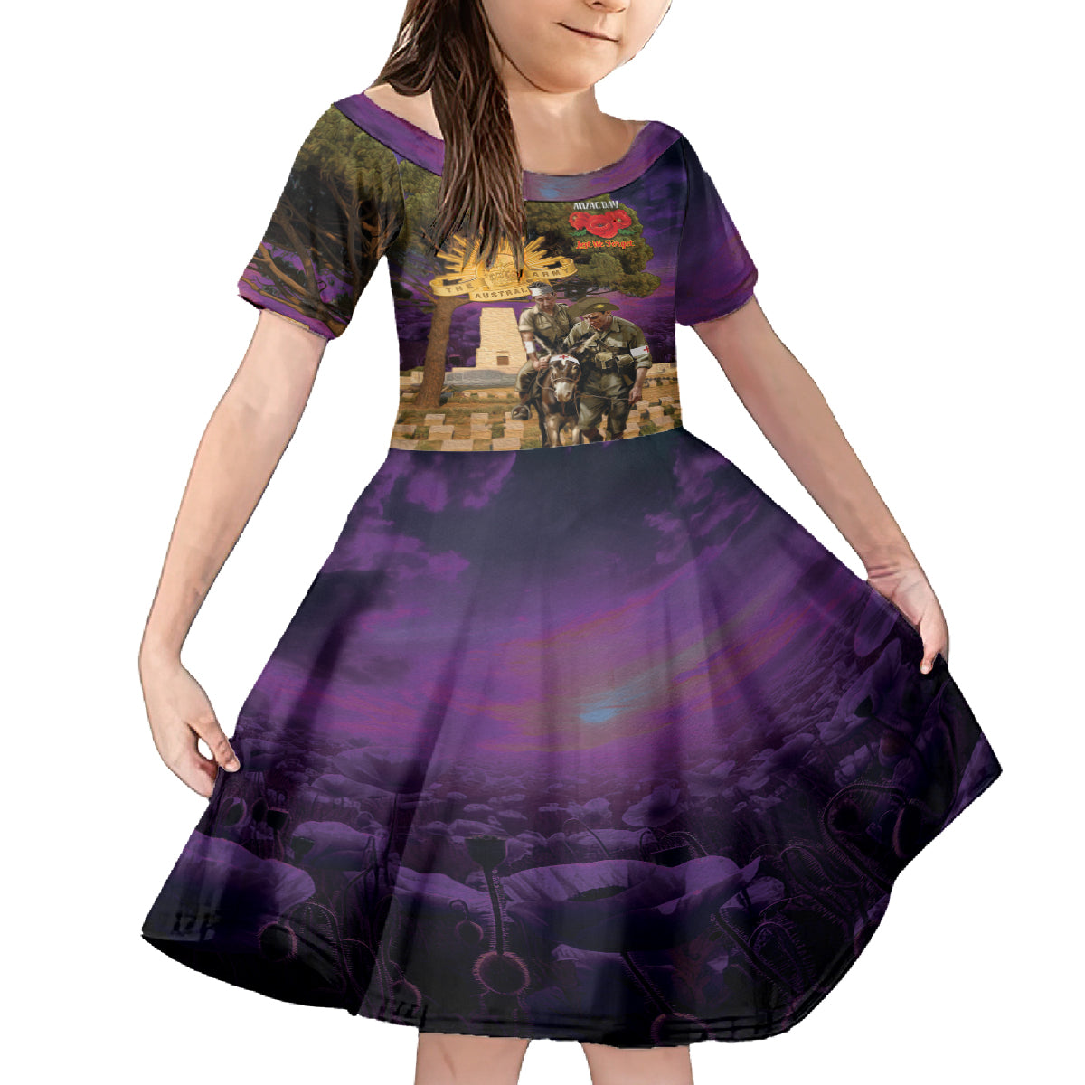Australia ANZAC Day Kid Short Sleeve Dress Lonesome Pine Australian Army With Donkey