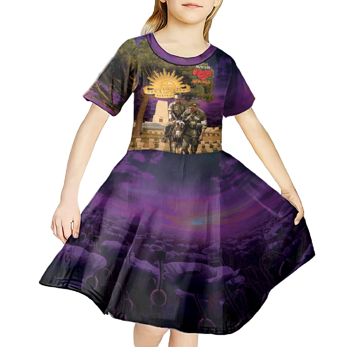 Australia ANZAC Day Kid Short Sleeve Dress Lonesome Pine Australian Army With Donkey