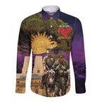 Australia ANZAC Day Long Sleeve Button Shirt Lonesome Pine Australian Army With Donkey