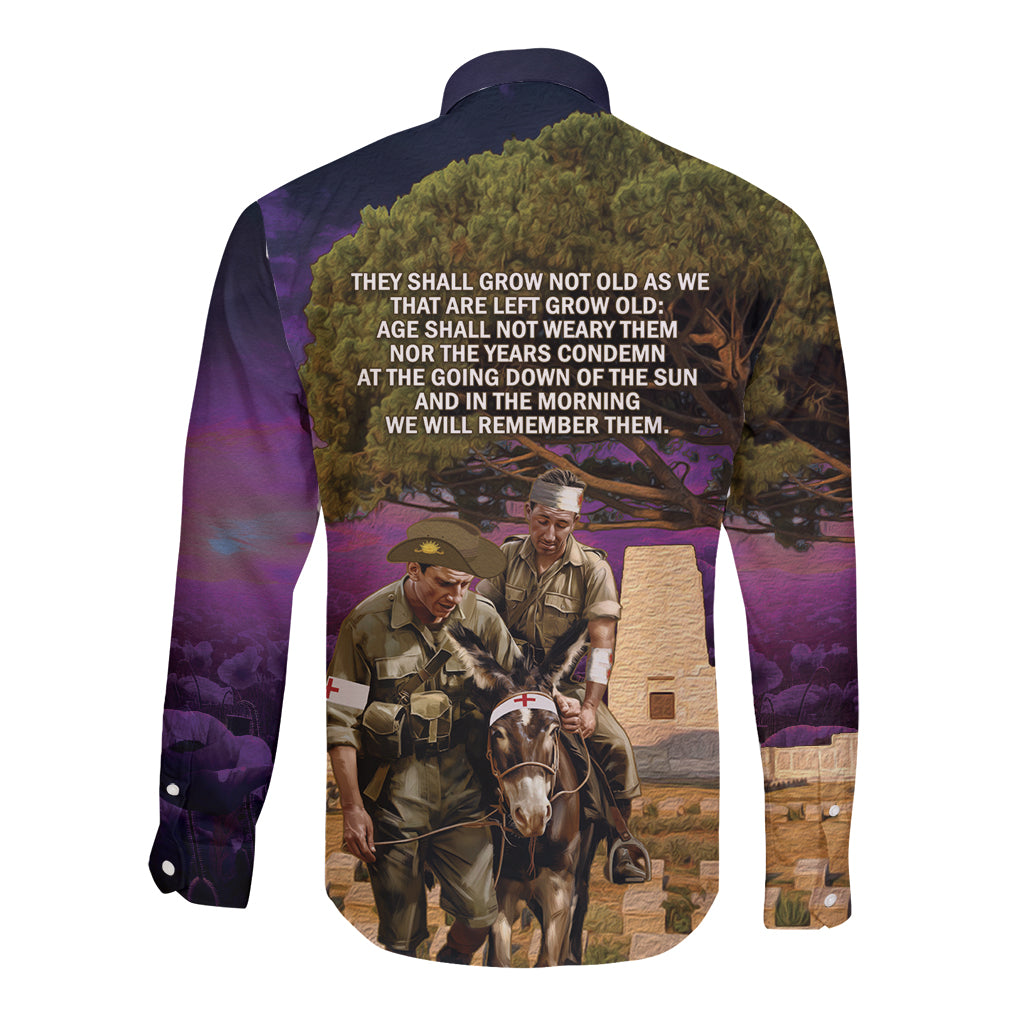 Australia ANZAC Day Long Sleeve Button Shirt Lonesome Pine Australian Army With Donkey
