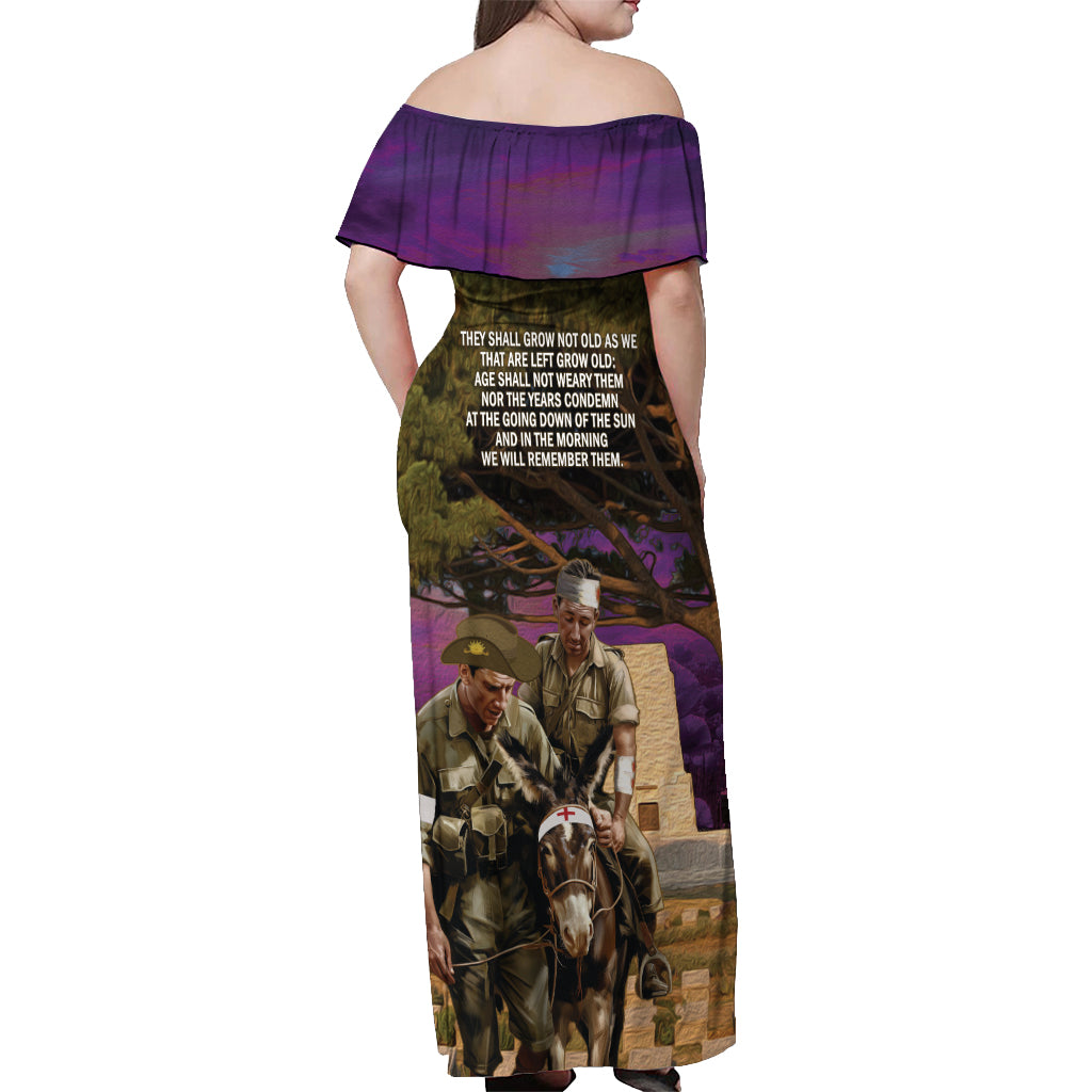 Australia ANZAC Day Off Shoulder Maxi Dress Lonesome Pine Australian Army With Donkey