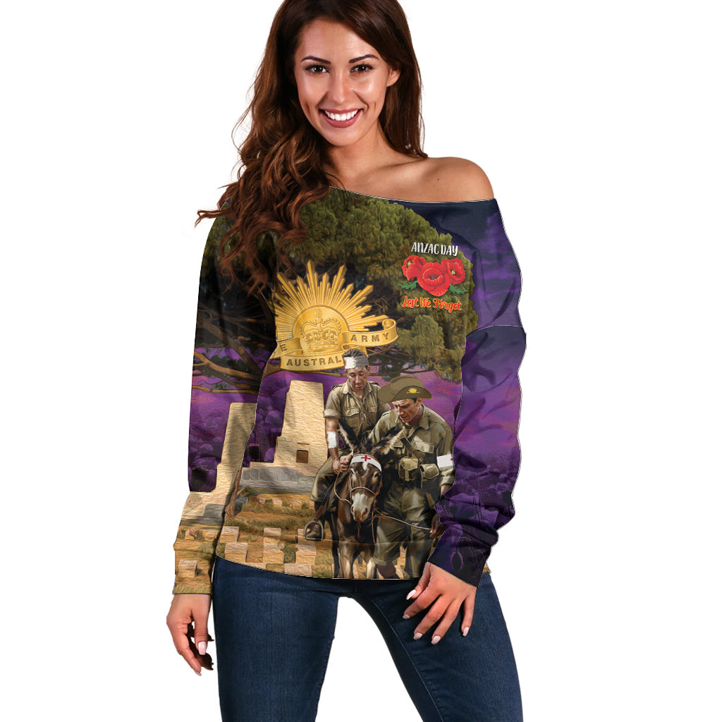 Australia ANZAC Day Off Shoulder Sweater Lonesome Pine Australian Army With Donkey