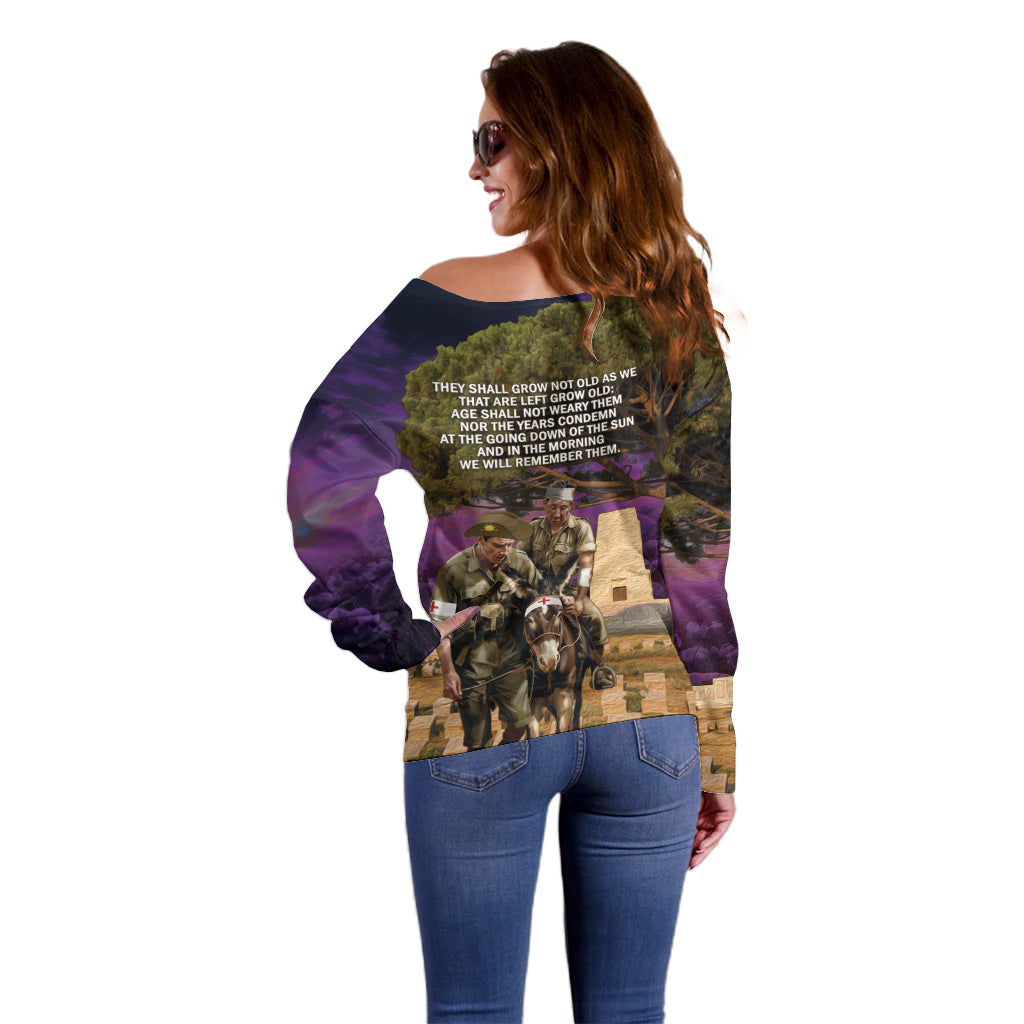 Australia ANZAC Day Off Shoulder Sweater Lonesome Pine Australian Army With Donkey
