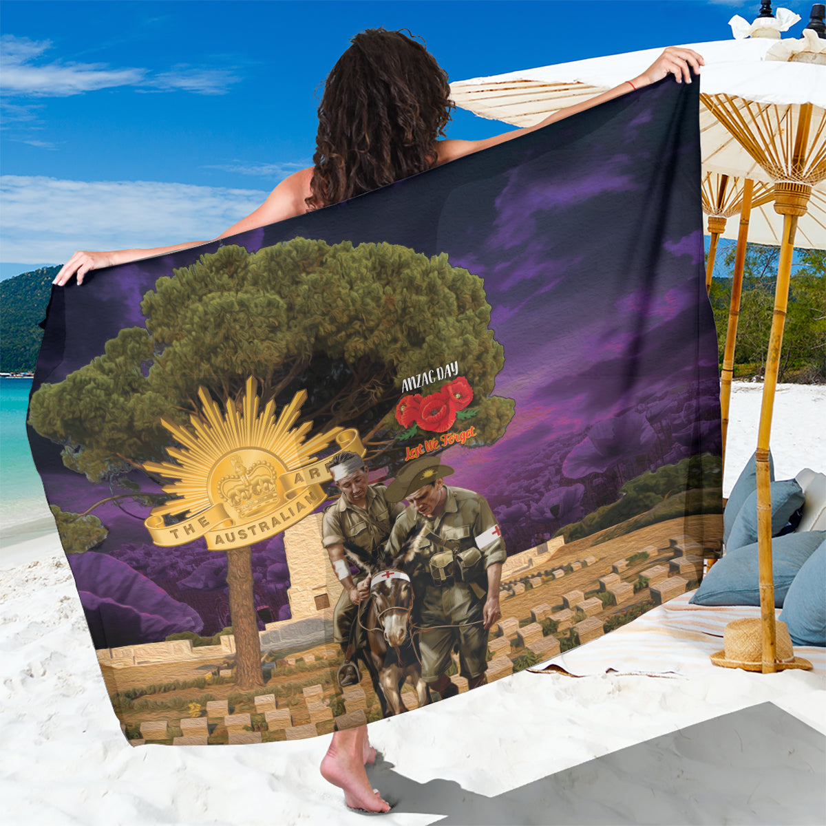 Australia ANZAC Day Sarong Lonesome Pine Australian Army With Donkey