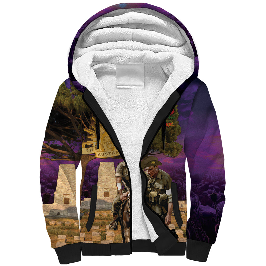 Australia ANZAC Day Sherpa Hoodie Lonesome Pine Australian Army With Donkey