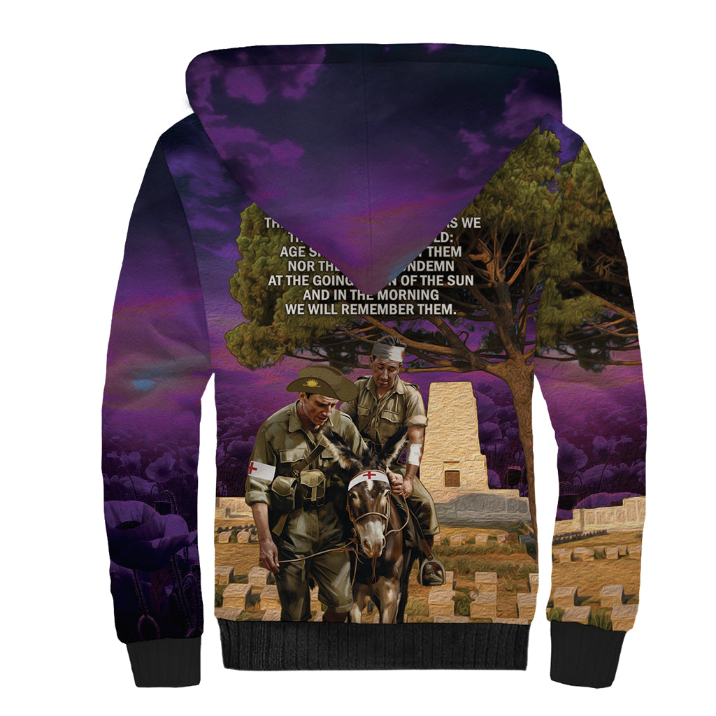 Australia ANZAC Day Sherpa Hoodie Lonesome Pine Australian Army With Donkey