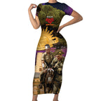 Australia ANZAC Day Short Sleeve Bodycon Dress Lonesome Pine Australian Army With Donkey