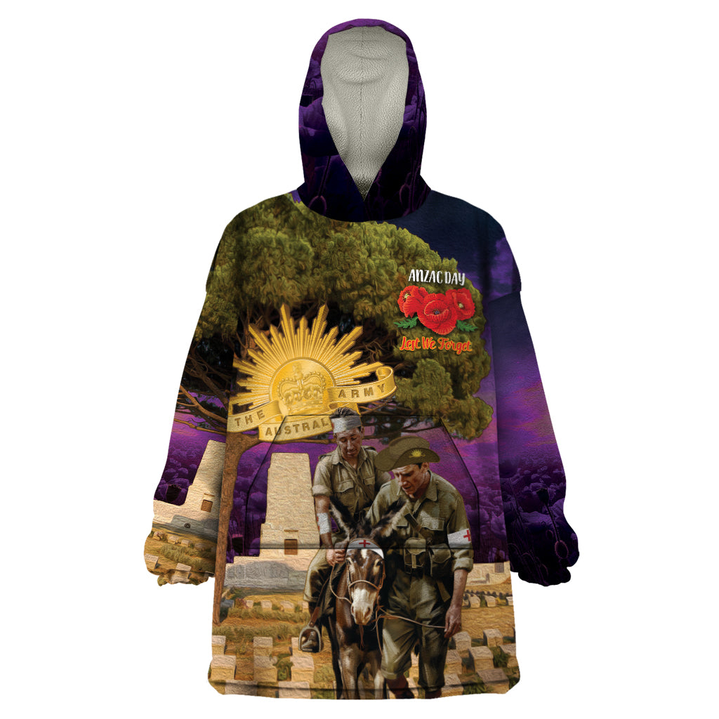 Australia ANZAC Day Wearable Blanket Hoodie Lonesome Pine Australian Army With Donkey