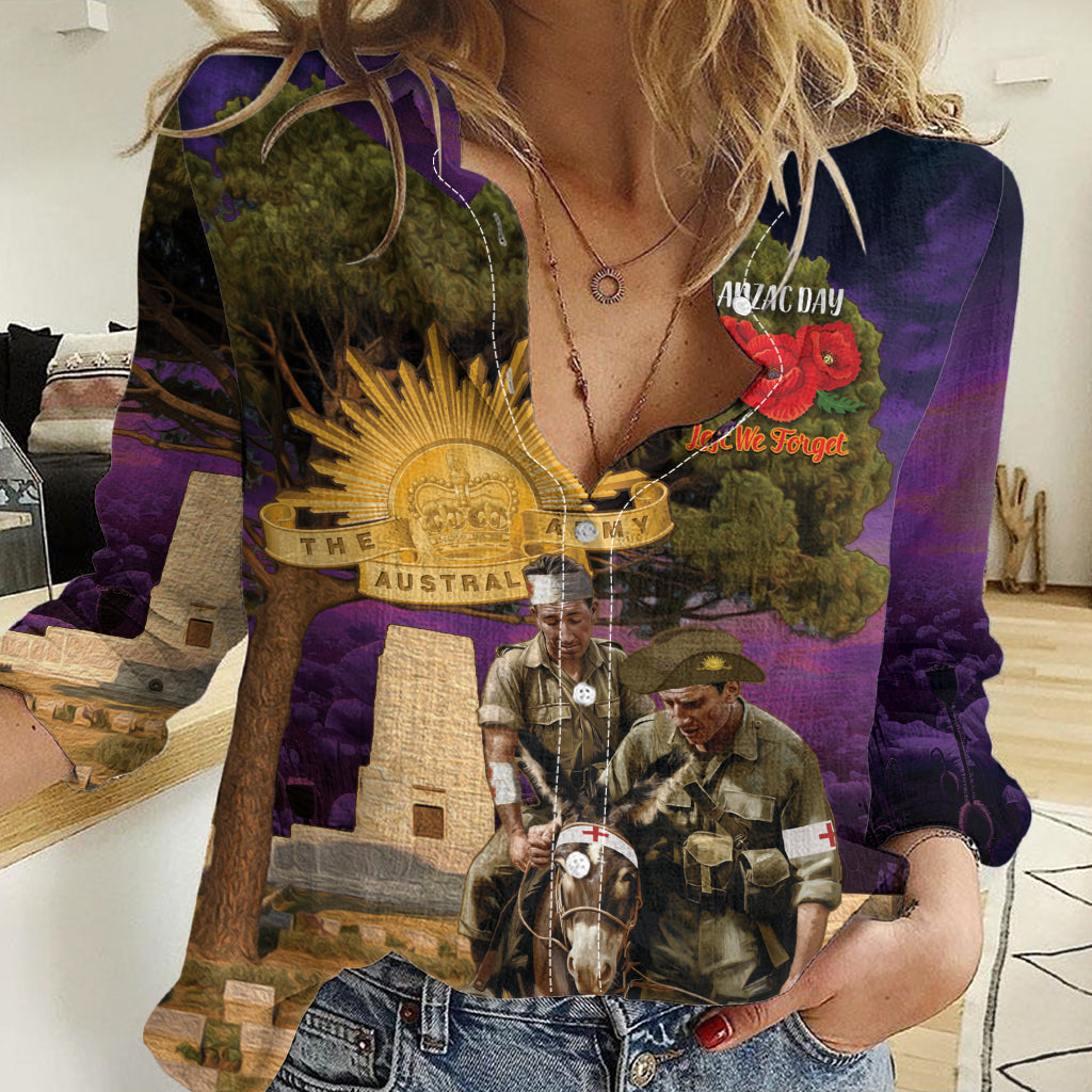 Australia ANZAC Day Women Casual Shirt Lonesome Pine Australian Army With Donkey