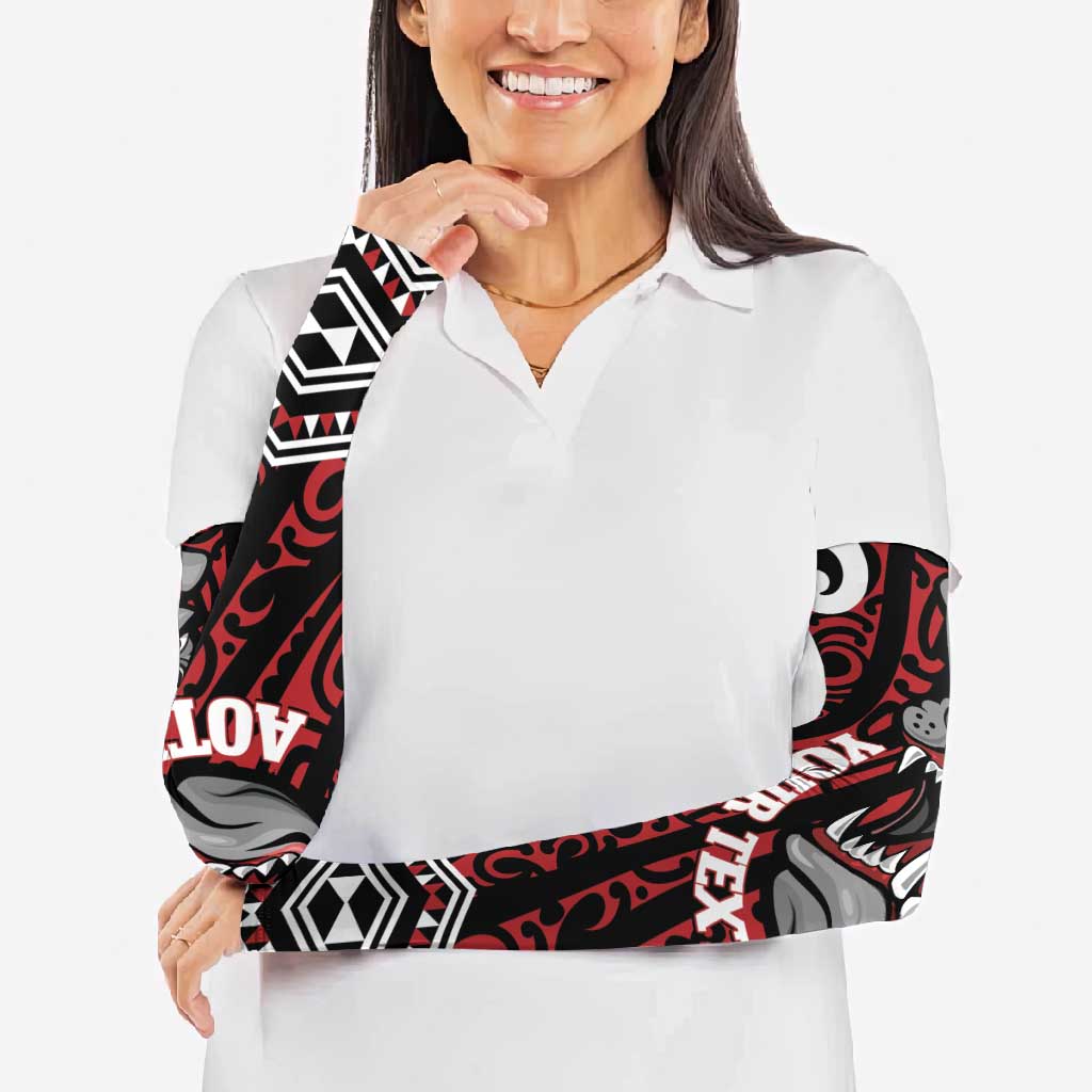 Personalised Aotearoa Bulldog Arm Sleeves New Zealand Maori Taniko Art - Aussie Hoodie