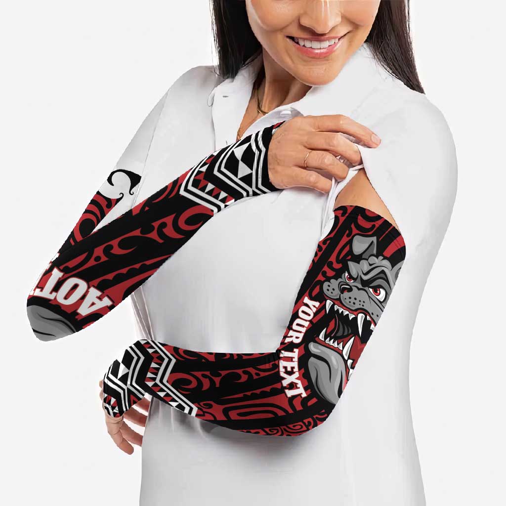 Personalised Aotearoa Bulldog Arm Sleeves New Zealand Maori Taniko Art - Aussie Hoodie