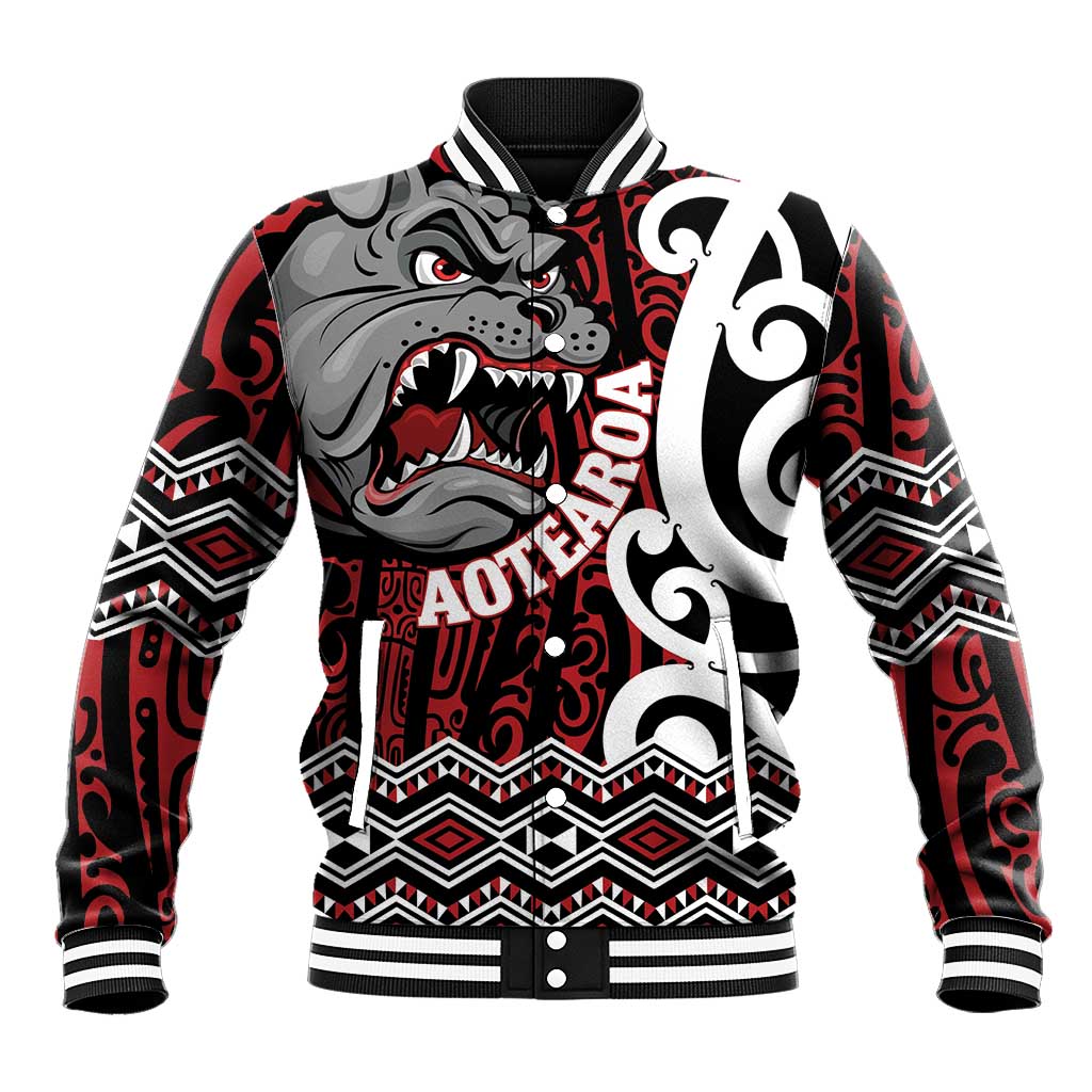 Personalised Aotearoa Bulldog Baseball Jacket New Zealand Maori Taniko Art