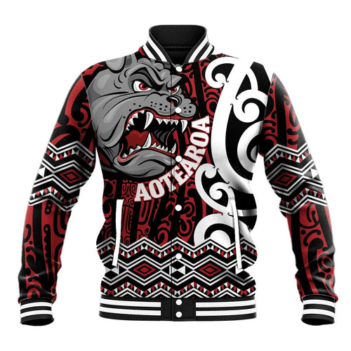 Personalised Aotearoa Bulldog Baseball Jacket New Zealand Maori Taniko Art