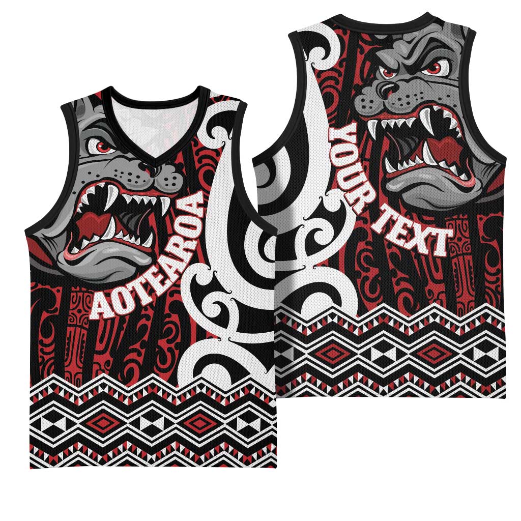 Personalised Aotearoa Bulldog Basketball Jersey New Zealand Maori Taniko Art - Aussie Hoodie