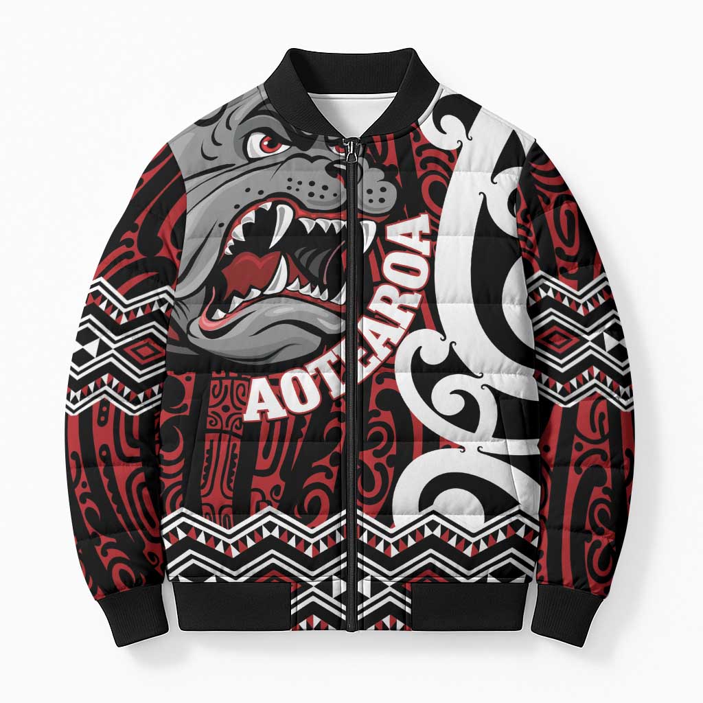 Personalised Aotearoa Bulldog Bomber Puffer Jacket New Zealand Maori Taniko Art - Aussie Hoodie