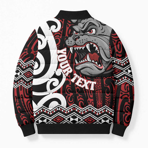 Personalised Aotearoa Bulldog Bomber Puffer Jacket New Zealand Maori Taniko Art - Aussie Hoodie