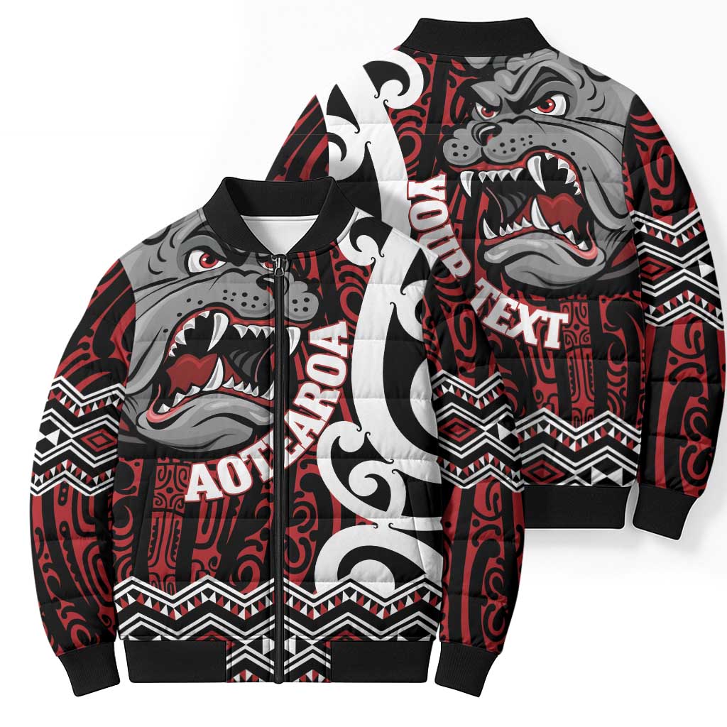 Personalised Aotearoa Bulldog Bomber Puffer Jacket New Zealand Maori Taniko Art - Aussie Hoodie