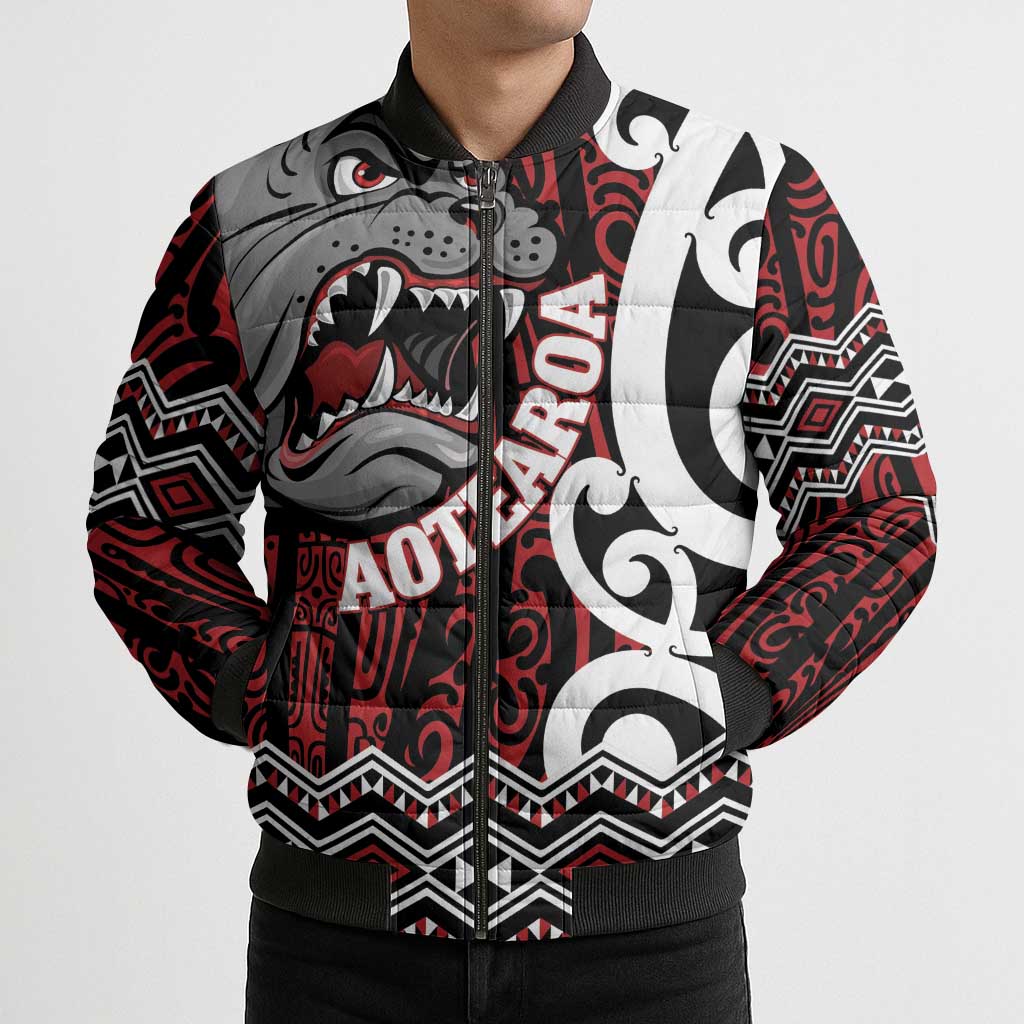 Personalised Aotearoa Bulldog Bomber Puffer Jacket New Zealand Maori Taniko Art - Aussie Hoodie