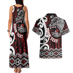 Personalised Aotearoa Bulldog Couples Matching Tank Maxi Dress and Hawaiian Shirt New Zealand Maori Taniko Art