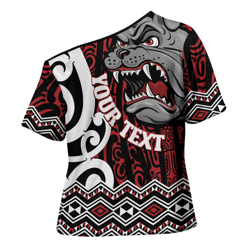 Personalised Aotearoa Bulldog Cross Shoulder Shirt New Zealand Maori Taniko Art - Aussie Hoodie
