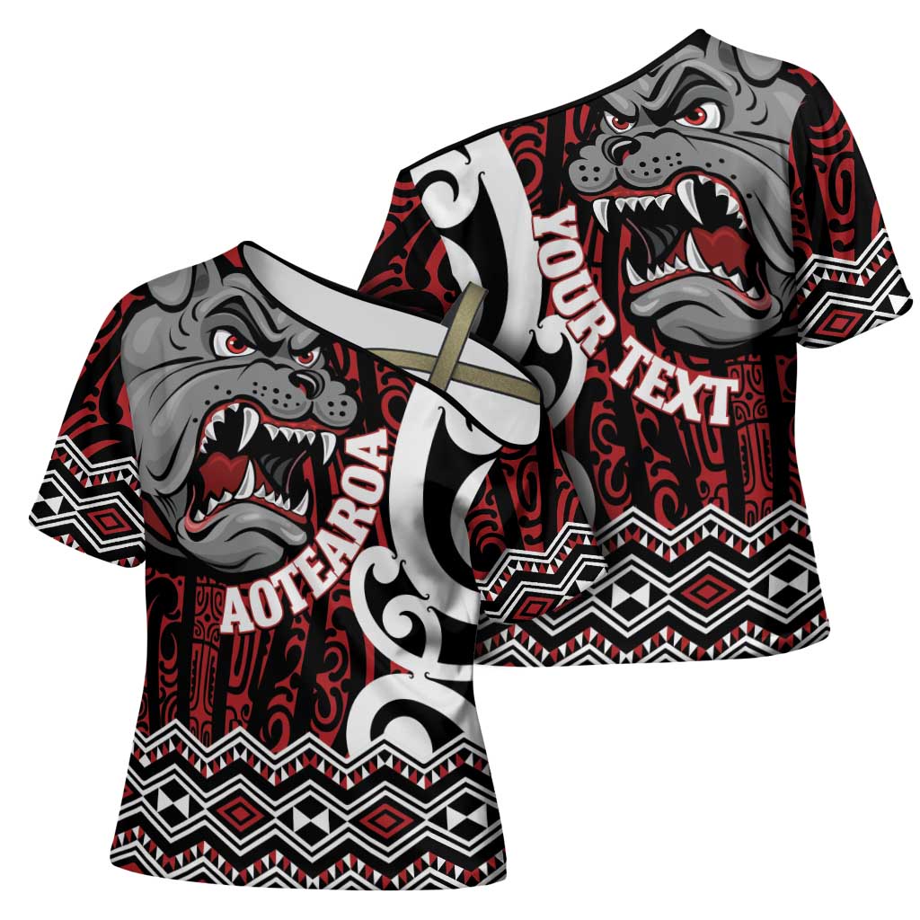Personalised Aotearoa Bulldog Cross Shoulder Shirt New Zealand Maori Taniko Art - Aussie Hoodie