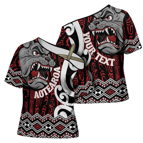 Personalised Aotearoa Bulldog Cross Shoulder Shirt New Zealand Maori Taniko Art - Aussie Hoodie