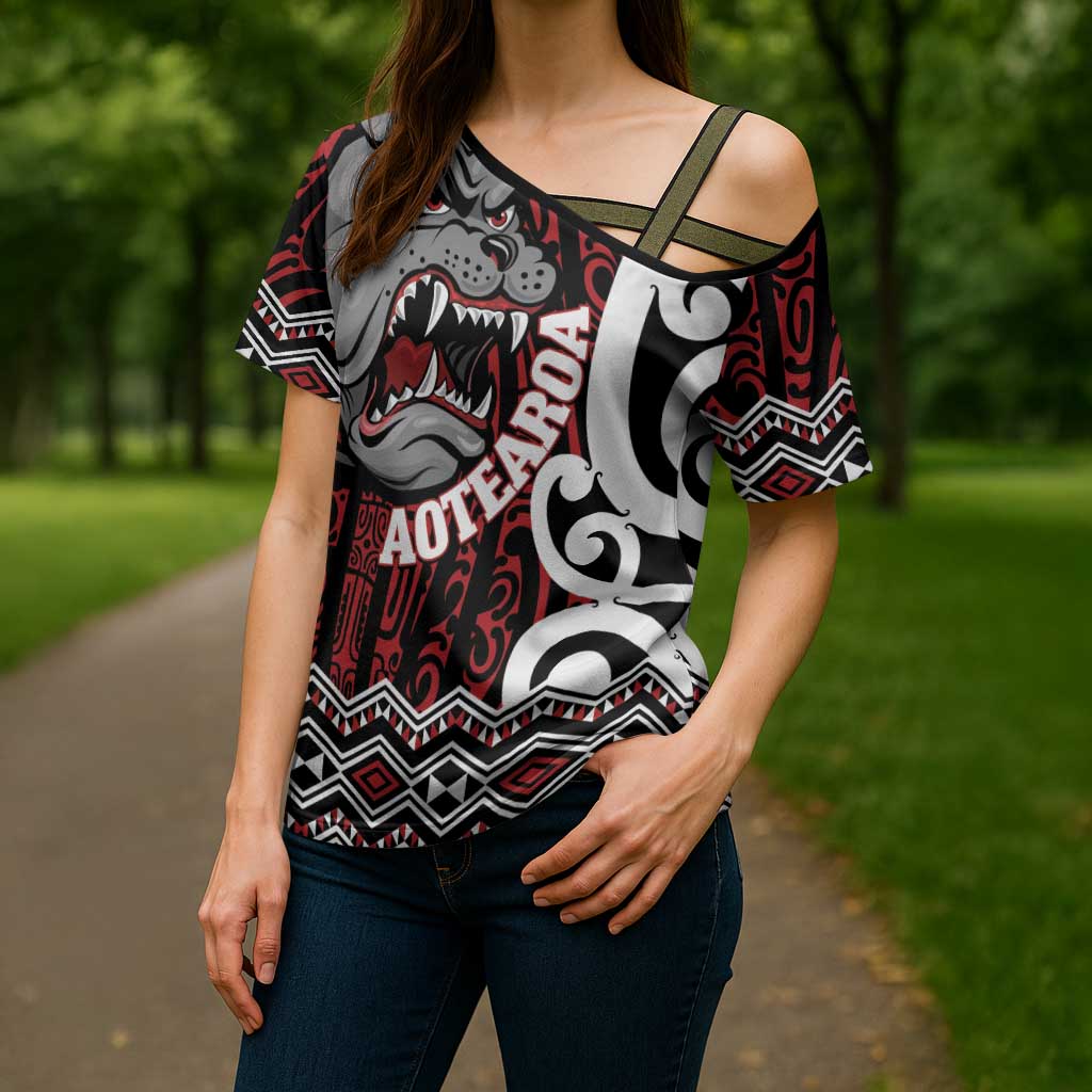 Personalised Aotearoa Bulldog Cross Shoulder Shirt New Zealand Maori Taniko Art - Aussie Hoodie