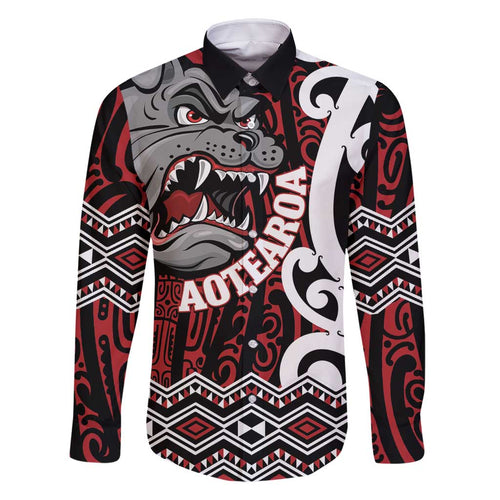 Personalised Aotearoa Bulldog Family Matching Long Sleeve Bodycon Dress and Hawaiian Shirt New Zealand Maori Taniko Art