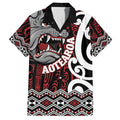 Personalised Aotearoa Bulldog Family Matching Off Shoulder Short Dress and Hawaiian Shirt New Zealand Maori Taniko Art