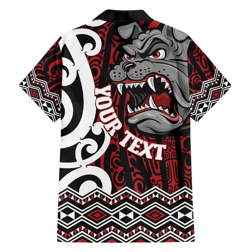 Personalised Aotearoa Bulldog Family Matching Off Shoulder Short Dress and Hawaiian Shirt New Zealand Maori Taniko Art