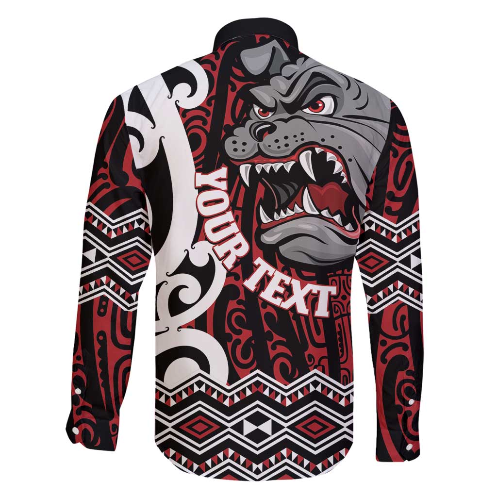 Personalised Aotearoa Bulldog Family Matching Off Shoulder Short Dress and Hawaiian Shirt New Zealand Maori Taniko Art
